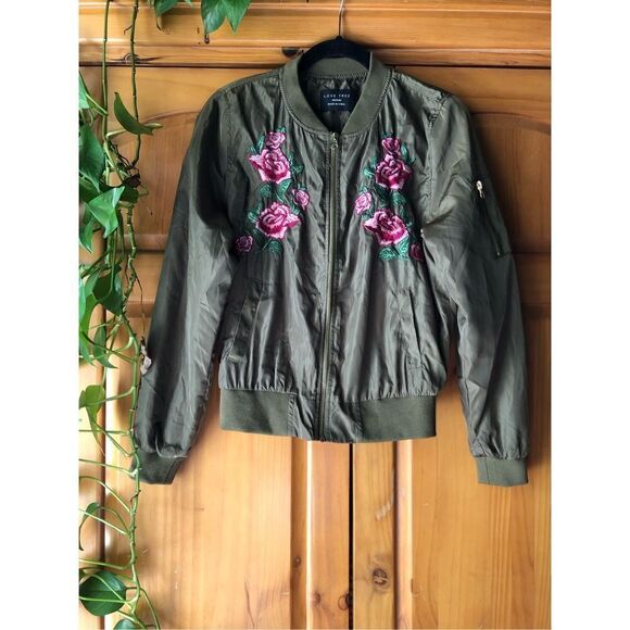 LOVE TREE  Bomber Jacket Embroidery Flowers  SZ M - Picture 1 of 12